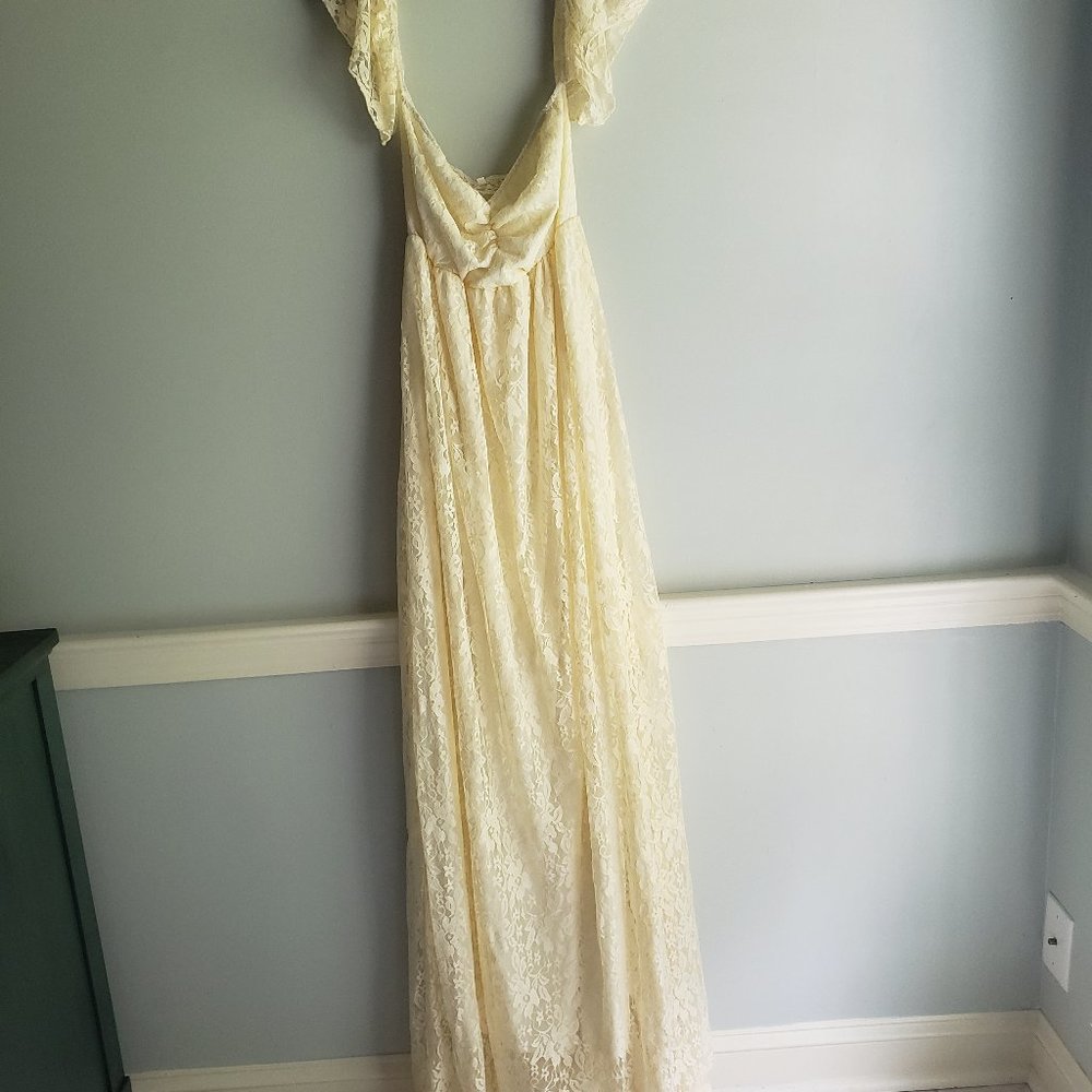 Ivory, cream floral lace maternity photoshoot maxi dress, boho